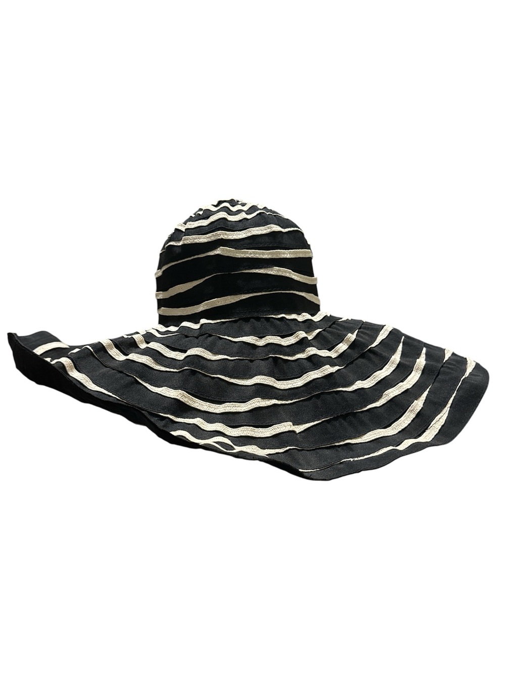Sun N Sand Striped Black and White Wide-Brim Sun Hat OS (adjustable)